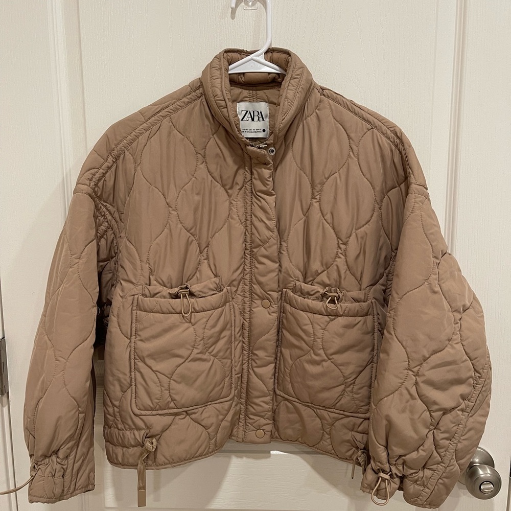 Zara Join Life Collection Taupe Brown Puffer Jacket XS